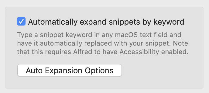 Enable auto expansion in Alfred app
